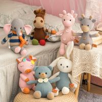 Kawaii Soft Woolen Animals Plush Doll Cotton Knitted Pink Stuffed Bear Rabbit Pig Peluches Toys Birthday Gifts For Kids Girls