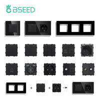 BSEED Wall Light Switches Module Parts Glass Frames Black USB Sockets Function DIY EU CAT5 Sockets ST Power Outlet Parts