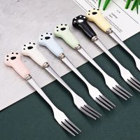 Cute Cat Paw Fruit Fork Stainless Steel Snack Cake Dessert Food Picks Toothpick Lunch Party Bento Accessories for Home Picnic