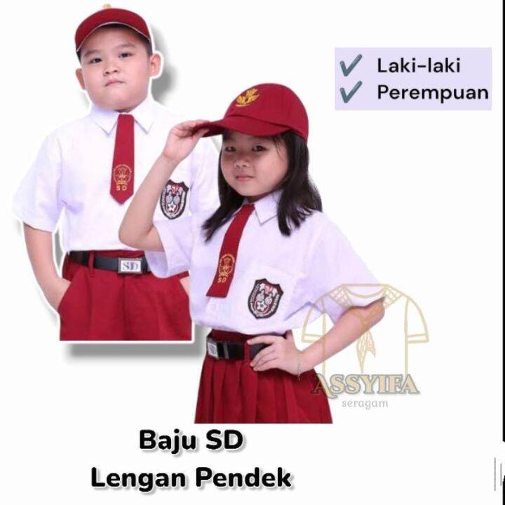 Baju Seragam Sekolah SD Lengan Pendek Perempuan Dan Laki-laki Kelas 1-6 ...