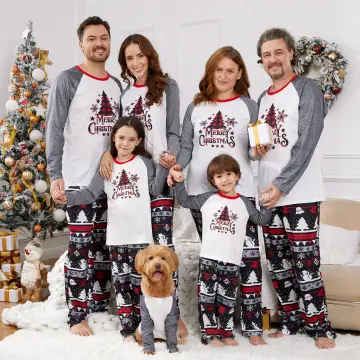 Christmas Santa Print Grey Family Matching Short-sleeve Pajamas Sets (Flame Resistant)
