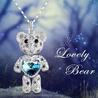 Fashion Love Bear Necklace Lovely Color Crystal Bear Pendant Necklace for Women Animal Jewelry Party Birthday Anniversary Gift