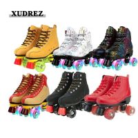 Skating Shoes Patines Wrotki Leather Roller Skates Double Line Skates Shoes Women Lady Adult Skating Rollers Pu 4 Wheels patins Training Equipment