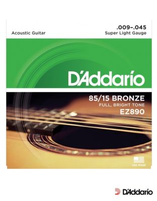 สายกีต้าร์โปร่ง Daddario  เบอร์ 9 แบบ 85/15 Bronze ของแท้ 100% รุ่น EZ890 (Super Light, 9-45) ** Made in USA **