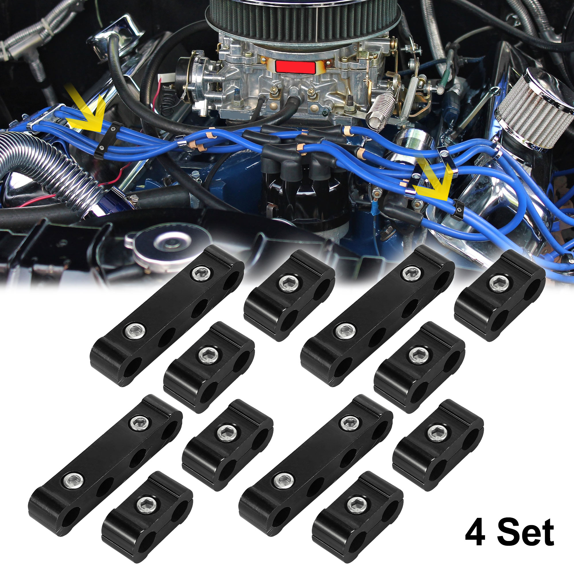 X AUTOHAUX 2 Set 8mm Car Engine Spark Plug Wire Separator Looms Divider Organizer Clamp Aluminum Alloy Green 
