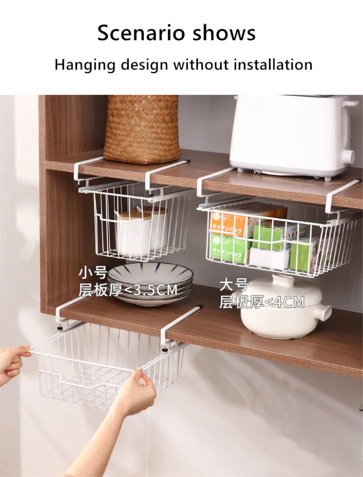 mDesign Compact Hanging Pullout Drawer Basket - Sliding Under Shelf Storage  Organizer - Metal Wire - Attaches to Shelving - Easy Install - for