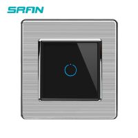 【cw】 SRAN wall touch sensor switch led light switch 220vblack crystal glass with stainless steel panel1/2/3gang 1way ！