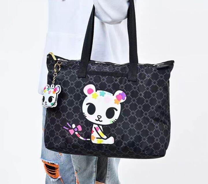 lesportsac-2023-tokidoki-ร่วมแบรนด์กระเป๋าถือเทรนด์แฟชั่นพิมพ์กระเป๋าโท้ท3521