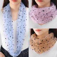 Syal Sutra ตาข่ายลูกไม้ดาวขนยาวของผู้หญิงปกเสื้อหลอกการ์ดคอครีมกันแดดชายหาดยาวสีทึบฤดูร้อน