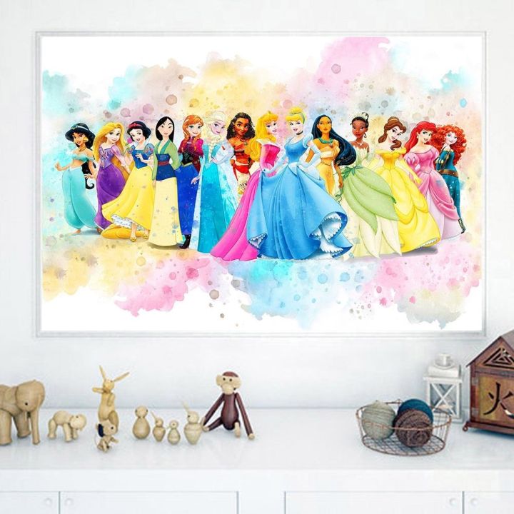 ห้องเจ้าหญิงการ์ตูน-wall-art-decor-disney-princesses-โปสเตอร์พิมพ์ภาพภาพวาดผ้าใบสาวห้องนอนเนอสเซอรี่ตกแต่งบ้าน