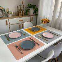 【CC】₪  Double-layer Leather Table Insulation Side Placemat Dining Room Hotel Decoration 43x30cm