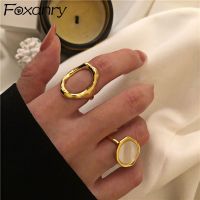 ﹍♗┋ FDHTD Foxanry Minimalist Gold Color Rings Plated Oval Wedding Bride Jewelry Gifts for