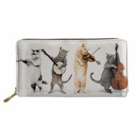 NOISYDESIGNS Kawaii Cartoon Cat Music Note Pateern Zipper Wallet Multifunction Long PU Leather Female Card Bag Purse