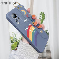 (พร้อมสายรัดข้อมือ) Hontinga Casing Case For Infinix Note 12 G88 Case Rainbow Smile Square Original Liquid Soft Silicone Edge Pattern Rubber Case Cover Camera Protection Cases Back Phone Casing Softcase For Girls