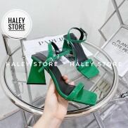 Giày guốc sandal nữ cao gót tam giác HALEY STORE quai ngang mũi vuông thời
