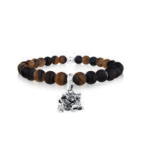ake ake The Holy Pixiu Charm Bead with Yellow Tiger Eye Stone Bracelet สร้อยข้อมือบีดส์จี้ชาร์มประคำเงินแท้ 925 แฮนด์เมดลายปี่เซี๊ยะมงคล กับพลอยตาเสือ 6 มม.