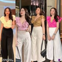 TT18708 set 2 ชิ้น เสื้อแต่งระบาย + กางเกงขายาวเอวสูง .Set of 2 pieces. Ruffled shirt + high waist trousers..