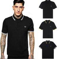 ♞FRED PERRY คอปกเสื้อโปโลปักแขนสั้นรัดรูปหูข้าวสาลีสำหรับใส่ทำงานลำลองธุรกิจผู้ชายในเมืองฤดูร้อน