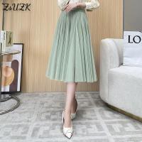 Women 3 Layers Tulle Pleated Skirts Spring Summer Fahion Skirt Fairy Elegant Jupe Faldas Mujer Moda 6 Colors