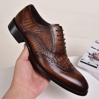 Men casual shoes Brock Oxford retro crocodile leather men formal spring and autumn 2022 new s for