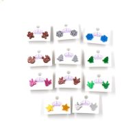 12mm Glitter Acrylic Stud Earrings Ginger Star Deer Turkey Snowflakes Christmas Stud Earrings -ST-1