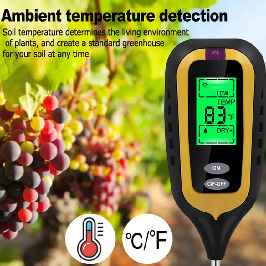 Zorbes 4-in-1 PH Meter, Agriculture Digital Plant Temperature/Soil