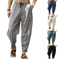 Mens Cotton Linen Pants Male Autumn New Breathable Solid Color Linen Trousers Fitness Pocket Pencil Pants M-5XL YLX061