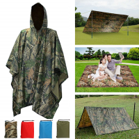 3 In 1 Hiking Poncho Rain Coat Backpack Waterproof Tarp with Hood Hunting Poncho Outdoor Camping Tent Mat Awning Shelter