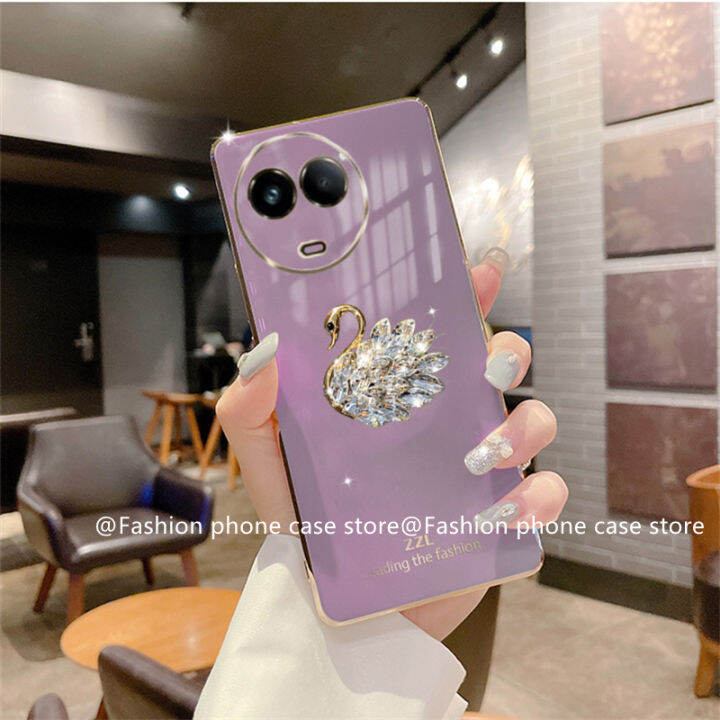 phone-case-เคส-realme-11-4g-5g-realme-c51-c53-nfc-ข้อเสนอสุดพิเศษส่องแสงหรูหราเคลือบขนมรูปหงส์เคลือบนิ่ม-realme-11-4g-5g-nfc-2023