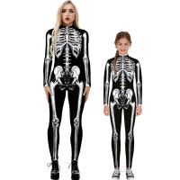 Halloween childrens costume skeleton 3D printed cosplay tight long-sleeved party parent-child jumpsuit