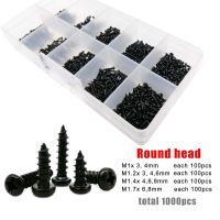 1000pcs M1 M1.2 M1.4 M1.7 Black Small Cross Phillips Pan Round Flat Countersunk Head Self-tapping Wood Screw Set Assortment Kit Nails Screws  Fastener