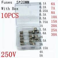 【YF】 10pcs 5x20mm Glass Fuses with Box 5x20 0.1A 0.16A0.2A 0.5A 1A 2A 3A 4A 5A 8A 10A 15A 20A 25A 30A 250V 5x20mm Household Fuse Tube