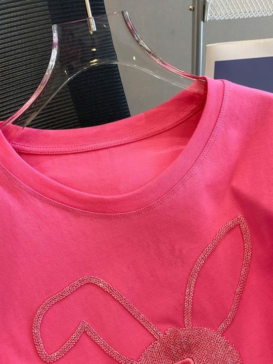 เสื้อยืดปักเลื่อมลายกุหลาบสีชมพูสำหรับผู้หญิงเสื้อยืดลายการ์ตูนกระต่ายน่ารัก-y2k-เสื้อน่ารักผู้หญิงหญิงสาวสำหรับฤดูร้อน