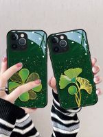 เคสสำหรับ Apple iPhone โทรศัพท์กระจกโคลเวอร์สี่แฉกสีเขียวสวย15 14 13 12 11 X XR XS Pro Max Plus เคสฝาหลังทันสมัยมีสไตล์จาก GGQcase