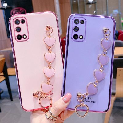 「Enjoy electronic」 Love Heart Wrist Chain Phone Case For Samsung Galaxy A13 A32 A53 A73 A30 A53 A11 A31 A71 A52 A72 A21S S21 Plating Bumper Cover
