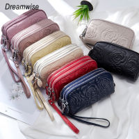 Dreamwise ใหม่กระเป๋าถือของผู้หญิงความจุขนาดใหญ่จริง Cowhide นูนสามซิปยาวกระเป๋าสตางค์แฟชั่นกระเป๋ามือถือของผู้หญิง