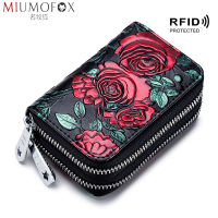 Business Card Holder Women IDCredit Cards Rfid Protect Wallets Coin Purse High Quality Leather Double Zipper Printing Card Case