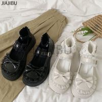 *Japanese JK Uniform Shoes Womens Shoes Cute Round Toe Lolita Shoes Korean Fashion Platform Mary Jane Shoes Black Bow Princess Shoes Non-slip Muffin Shoes White Cosplay Shoes British College Style Patent Leather Shoes French Soft-soled Doll Shoes