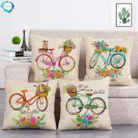 45x45cm Fashion Cartoon Bicycle Pillow Case Flower Butterfly Tower Airplane Pattern Linen Pillow Cushion Cover Home Decoration Saddle Covers