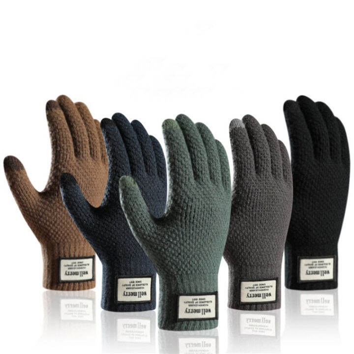 Men's Knitting Gloves Plush Heavy Jacquard Warm Wool Touch Screen