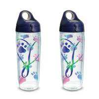 Paws Script Heart 24 Oz Water Bottle With Lid, 2 Pack