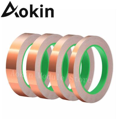﹊﹍ Conductive Copper Adhesive Foil Tape 3/5/6/8/10mm Double Sided Conduct Copper Foil Tapes Length 20M Conductive Tape