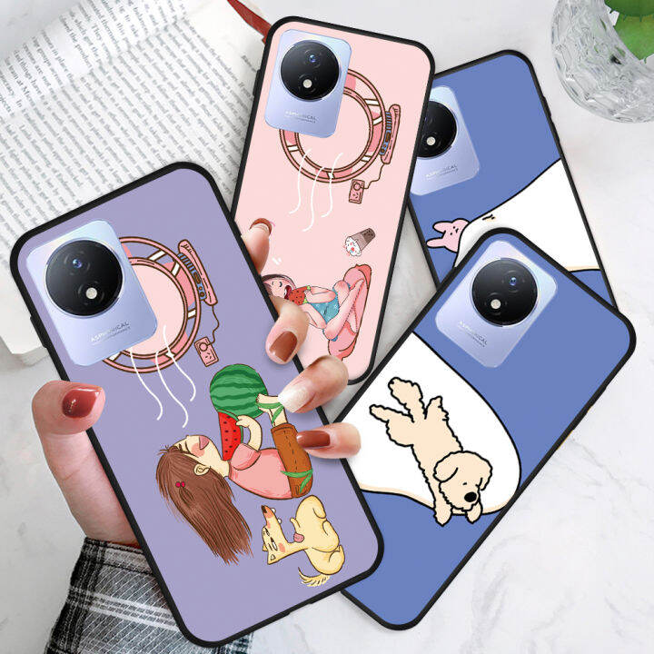 ggk-เคสพัดลมเป่าสำหรับ-vivo-สาวน่ารัก-y02a-สายคล้องสำหรับกินแตงโมซิลิโคนกันกระแทกสุนัขน่ารักปลอกคลุมด้านหลังโทรศัพท์ป้องกัน-tpu