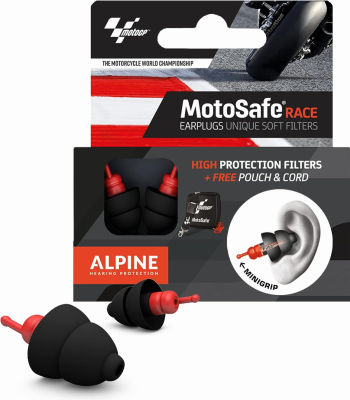 Alpine Hearing Protection Alpine MotoSafe Race [Official MotoGP Edition] - Motorcycle Reusable Earplugs for Wind Noise Reduction - Ultra Soft Comfortable Filter Hearing Protection for Motor Racing, Touring &amp; Riding, 1 Pair