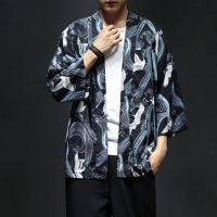 Yukata Kimono Obi Samurai Crane สไตล์ญี่ปุ่น Haori Robes ผู้ชาย Cardigan มังกรจีนเสื้อแจ็คเก็ตแบบดั้งเดิมเอเชีย Clothes