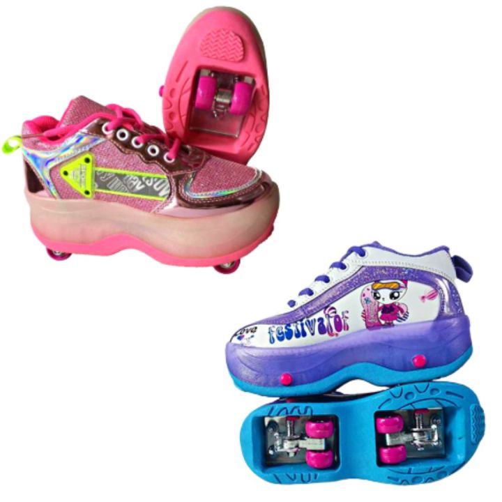 รองเท้าสเก็ต-4-ล้อ-รองเท้าสเก็ตเด็กผู้ชาย-เด็กผู้หญิงล้อพับได้-kids-skate-shoes-roller-skate-shoes