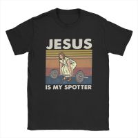 Men Fitness Jesus Is My Spotter Funny Gifts T Shirt Cotton Tops Novelty Short Sleeve Crew Neck Tee Shirt Birthday Gift T-Shirts