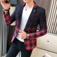 ผู้ชาย Slim Fit Blazer แจ็คเก็ต2022ฤดูใบไม้ผลิใหม่สไตล์อังกฤษลายสก๊อต Blazer สำหรับชายชุดลำลองเสื้องานแต่งงานธุรกิจ Clothing