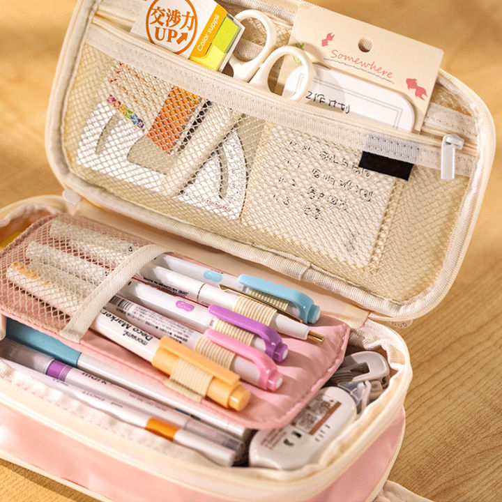 กล่องดินสอปากกาผ้าแคนวาสแบบพกพาพับได้กระเป๋าเครื่องเขียนปากกาพับได้ความจุมากกล่องดินสอ2ดินสอ-pcs-กระเป๋าใส่ดินสอ