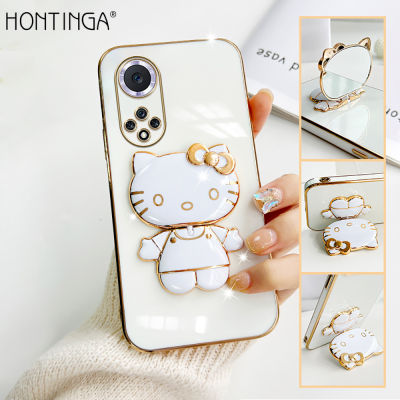 เคสโทรศัพท์ Hontinga สำหรับ Huawei Nova 9 SE 8i Nova 7i Nova7 Pro 10 Pro กับ Hello Kitty Stand เคสโทรศัพท์ TPU แบบนิ่มชุบโครเมี่ยมสุดหรูสีทึบเคสยางคลุมทั้งหมดสำหรับเด็กผู้หญิง